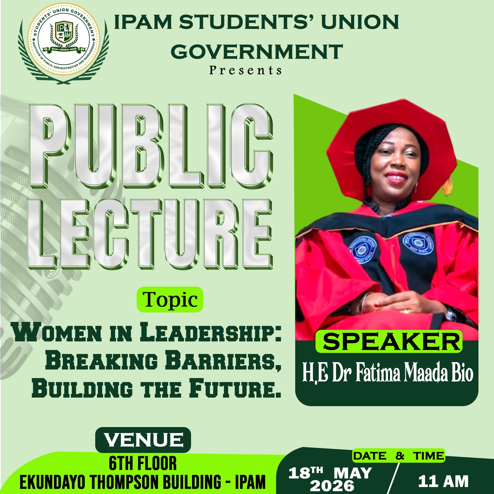 First Lady Dr. Fatima Maada Bio for a Landmark Public Lecture