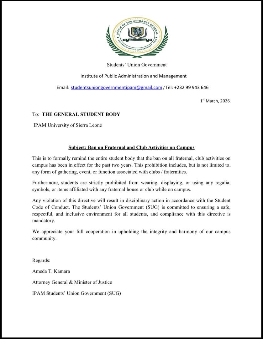 BAN ON FRATERNAL AND CLUB ACTIVITIES ON CAMPUS