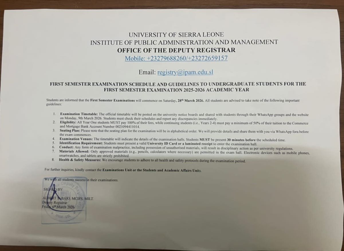 Notice to Undergraduate Students – First Semester Examination