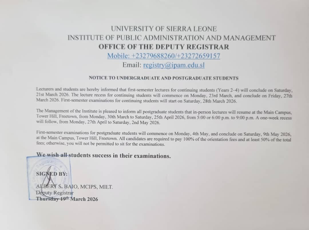 IPAM Announces End of First-Semester Lectures and Examination Schedule for Continuing and Postgraduate Students