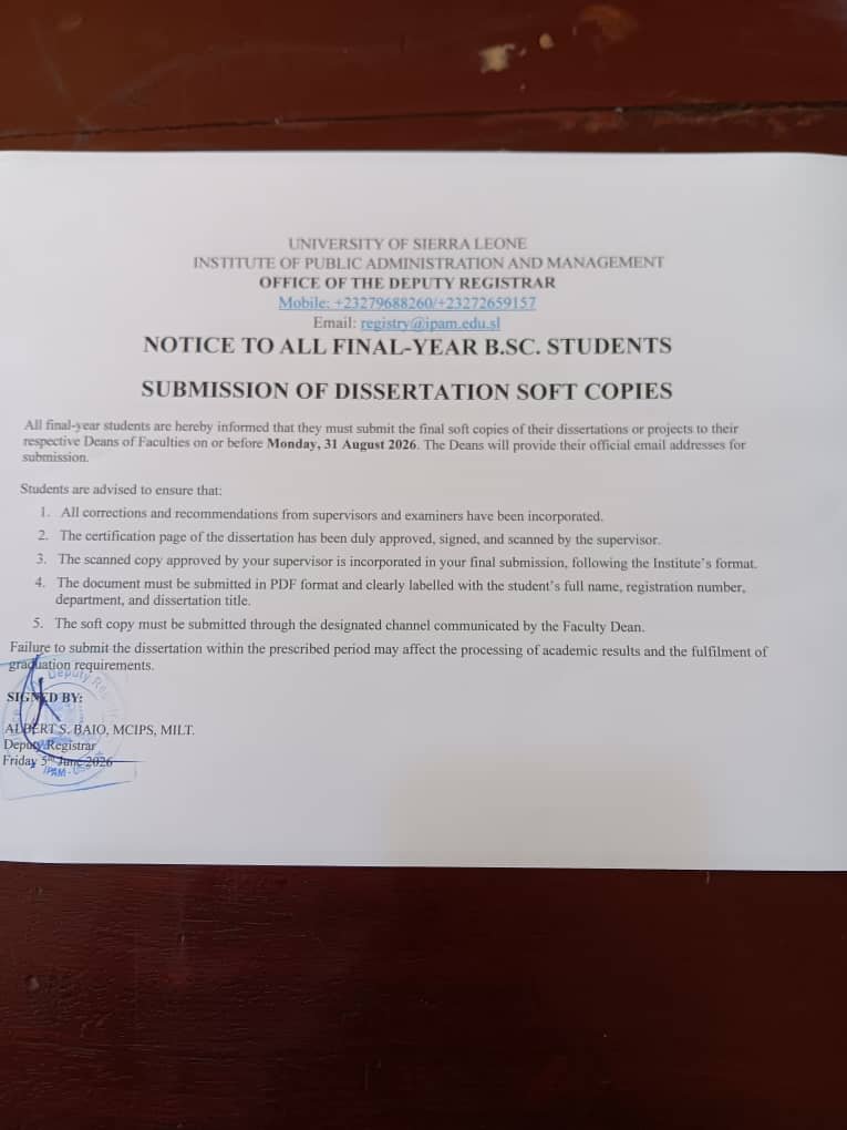 IPAM Issues Notice on Submission of Dissertation Soft Copies for Final-Year B.Sc. Students