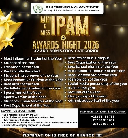 IPAM SUG ANNOUNCES MR AND MISS IPAM AND AWARDS NIGHT 2026 NOMINATIONS